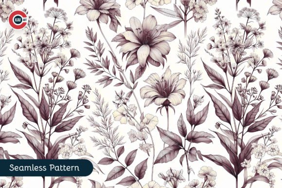 Botanical Fine Line Seamless Pattern