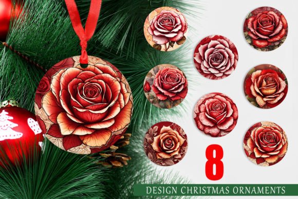 Christmas Ornament Red Rose Flower