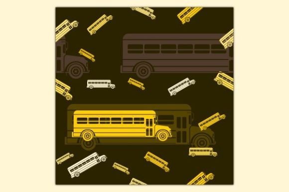 Flat School Bus Dark Seamless Pattern