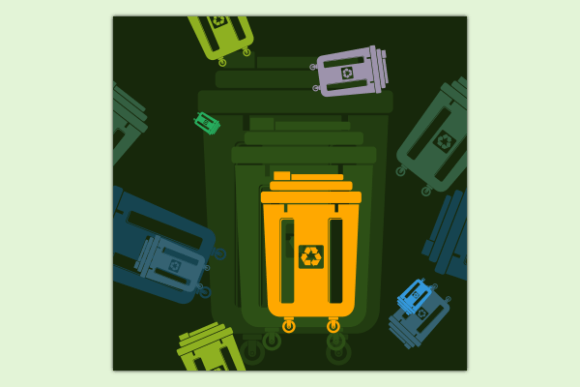 Flat Trash Bin Dark Seamless Pattern