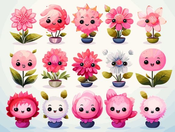 Icon Pink Cute Flowers: A Versatile Design Set for Creative Projects