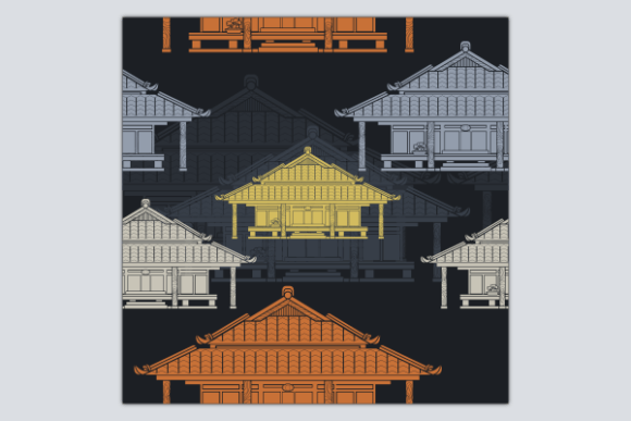 Japanese House Dark Seamless Pattern for Creative and Commercial Use