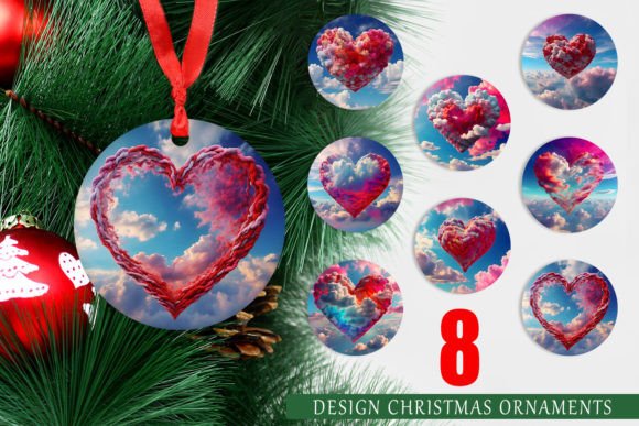Ornament Heart Clouds: A Set of High-Quality Circular Christmas Decorations for Print