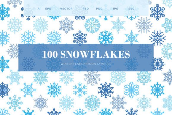 Snowflake Symbols Set and Winter Season Decoration with 100 Elements Vector