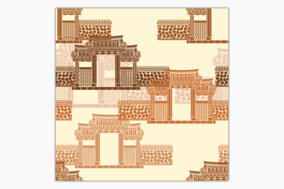 Traditional Open Korean Gate Pattern and Editable SVG for Cultural Design