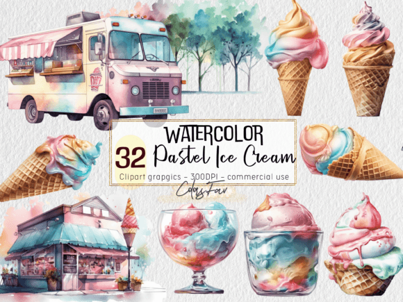 Watercolor Ice Cream Clipart: A Pastel Palette of Creative Possibilities