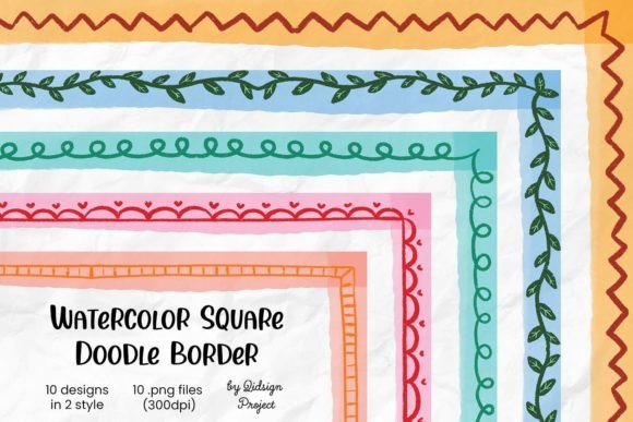 Watercolor Square Doodle Border: A Versatile Decorative Element for Creative Projects