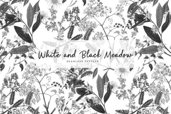 White and Black Meadow: A Timeless Decorative Botanical Seamless Pattern for Creative Projects